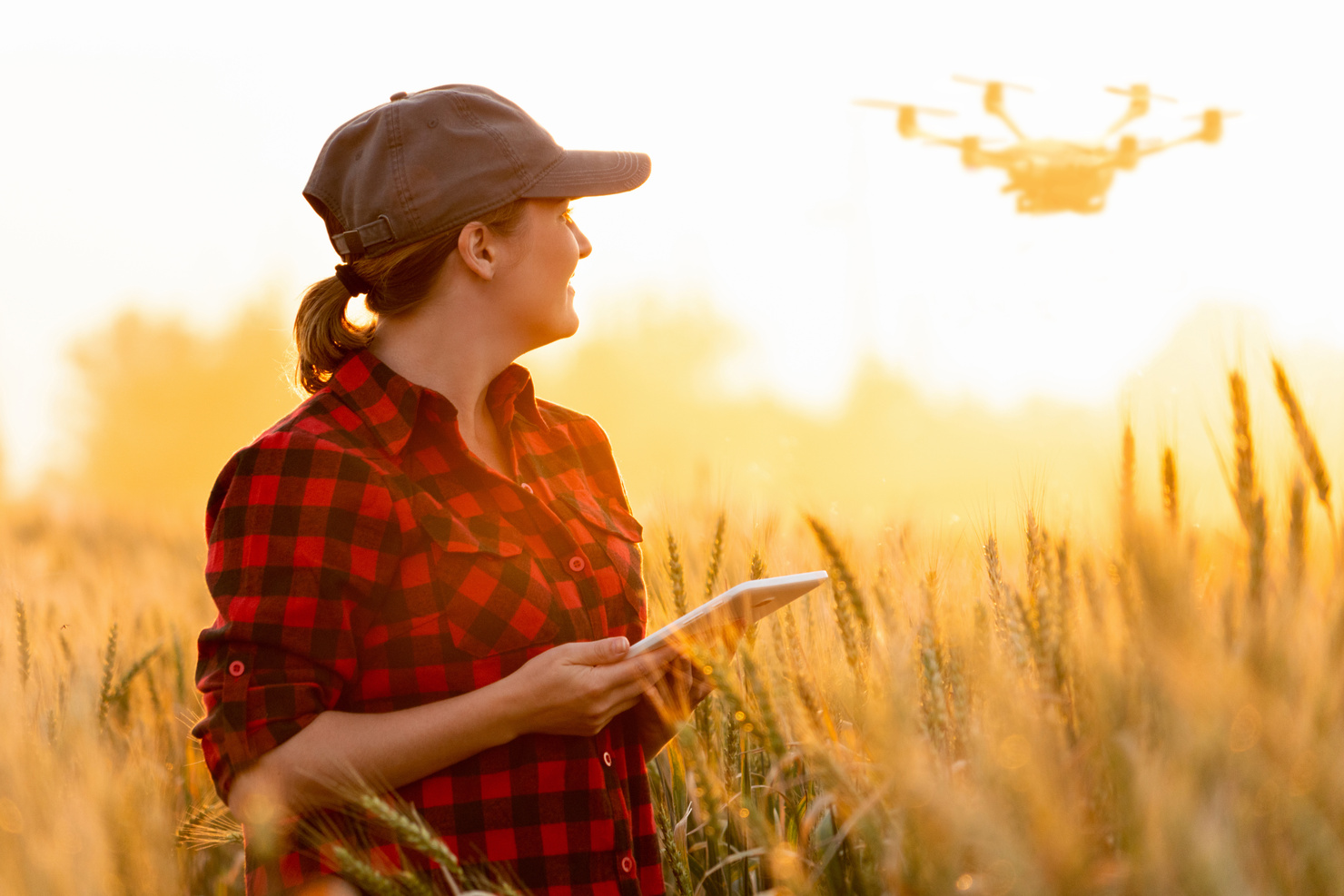 Woman farmer controls drone